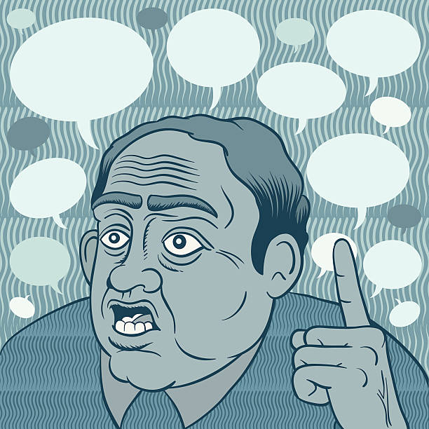 Lots of Talk Vector illustration of jowl-y man blathering on and on. cartoon man with complaint with speech bubble stock illustrations