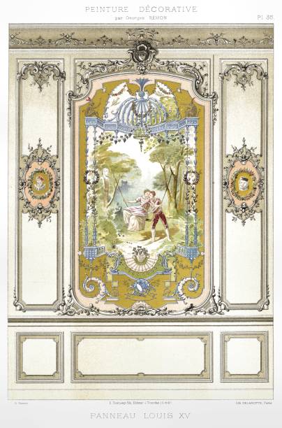 illustrazioni stock, clip art, cartoni animati e icone di tendenza di pannello luigi xv, di pittura decorativa 1895 - eitan