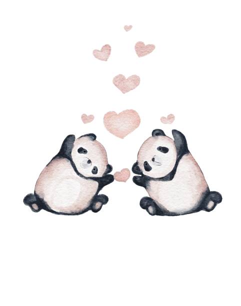 Loving couple baby pandas with Valentine’s Day  hearts vector art illustration