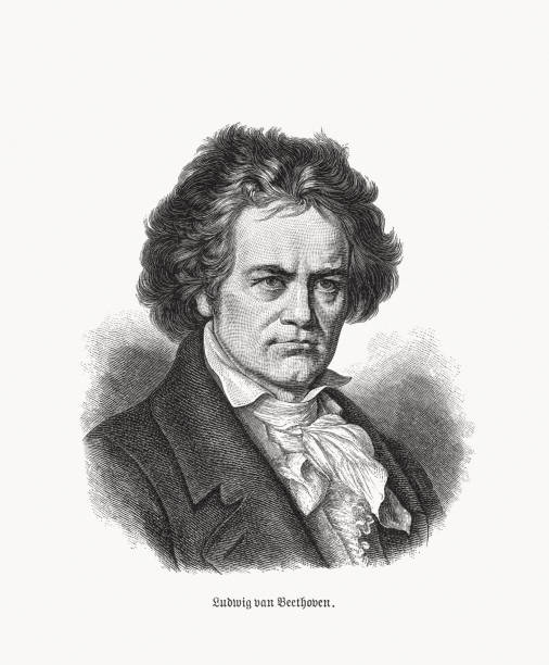 Ludwig van Beethoven (1770-1827), German composer, wood engraving, published 1893 vector art illustration
