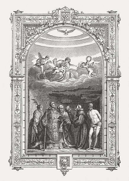 madonna of 프라리 성당, 페인트 (1533/35) titian, 발표된 1878 - madonna stock illustrations