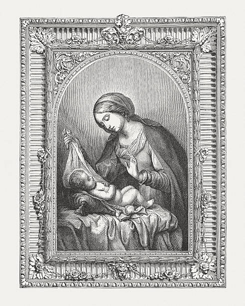 madonna, 페인트 (c). 1660) carlo dolci, 출간일 1878 - madonna stock illustrations