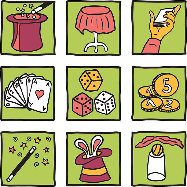 Magic tricks collection Collection of magic tricks - hand drawn illustration bunny poker stock illustrations