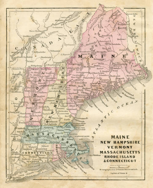 Maine New Hampshire and Connecticut 1856 Colton and Fitch's Modern School Geography by George W. Fitch - New York 1856. map of new england states stock illustrations