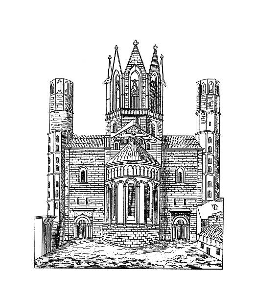 mainz cathedral, germany | antique architectural illustrations - sainz 幅插畫檔、美工圖案、卡通及圖標