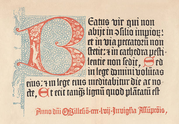 mainz psalter from 1457, lithograph, published in 1879 - sainz stock illustrations