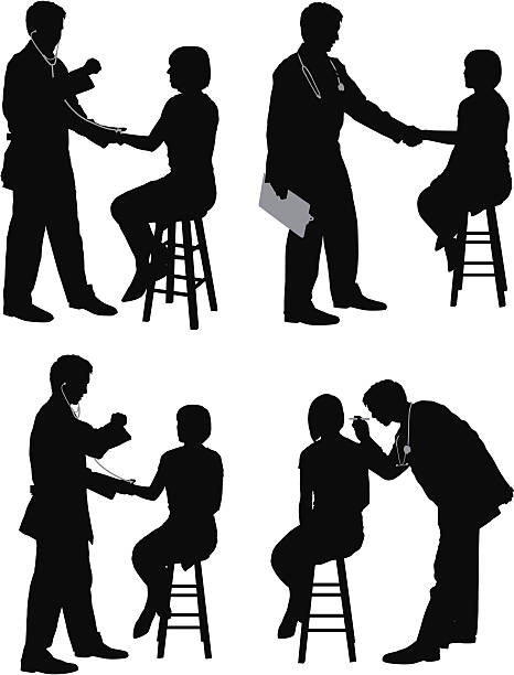 Male doctor examining a patient Male doctor examining a patient doctor silhouettes stock illustrations