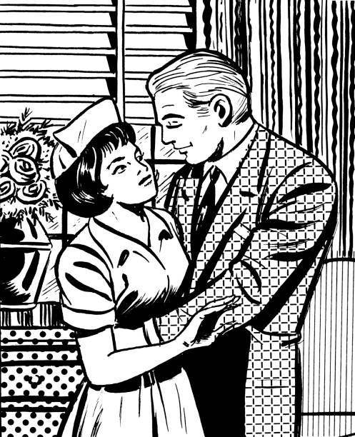 illustrazioni stock, clip art, cartoni animati e icone di tendenza di uomo abbracciare infermiera - take care