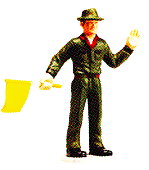 istock Man in Hat Waving Yellow Flag 1401977084
