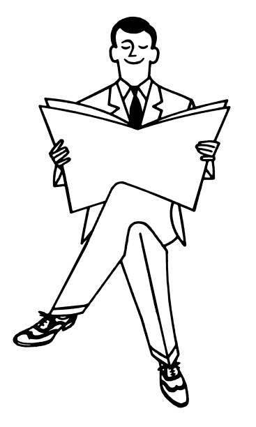 illustrazioni stock, clip art, cartoni animati e icone di tendenza di giornale di lettura uomo - accavallare le gambe