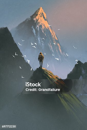 istock man standing on top of mountain 697712230