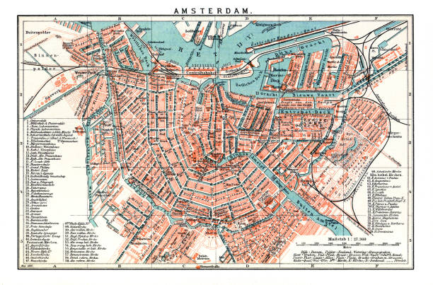 ilustrações de stock, clip art, desenhos animados e ícones de map of amsterdam netherlands 1898 - amsterdam street