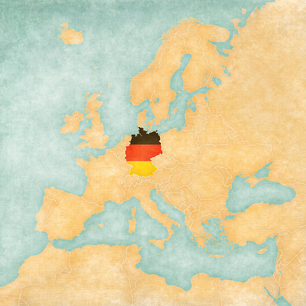 bildbanksillustrationer, clip art samt tecknat material och ikoner med map of europe - germany (vintage series) - f��rg