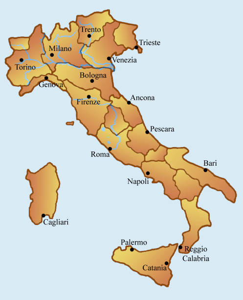 illustrazioni stock, clip art, cartoni animati e icone di tendenza di mappa dell'italia - venezia cagliari