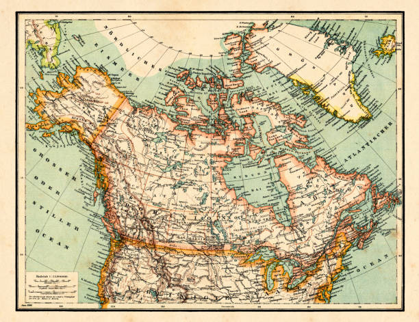 Map of North America with Greenland Canada and USA 1898 vector art illustration
