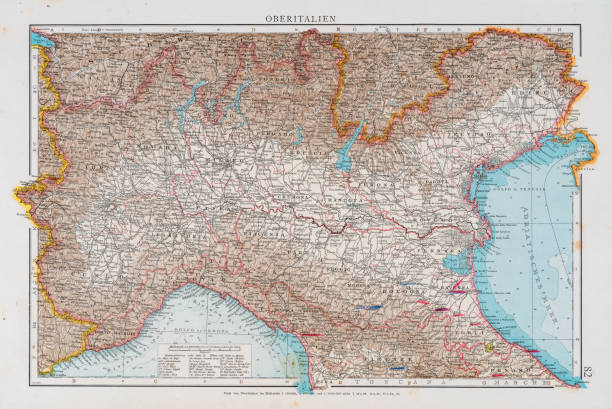 illustrazioni stock, clip art, cartoni animati e icone di tendenza di mappa del nord italia 1896 - genoa udinese