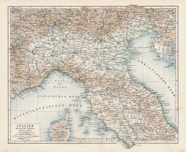 illustrazioni stock, clip art, cartoni animati e icone di tendenza di mappa del nord italia 1900 - parma