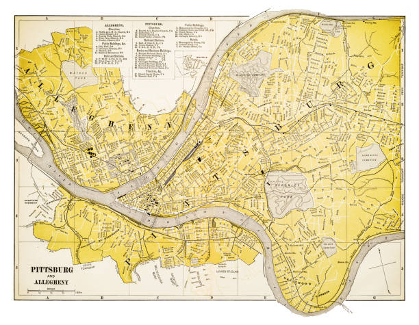 map of pittsburgh 1894 - pittsburgh stock illustrations