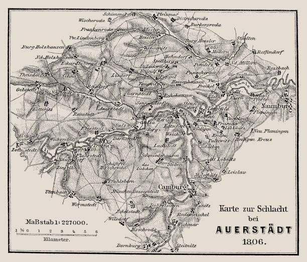 예 나의 아워 (auerstädt) 1806 전투의 지도 - 튀링겐 stock illustrations
