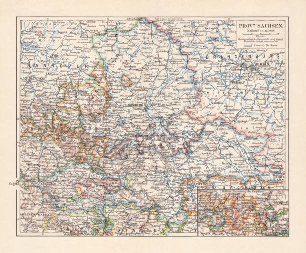 주의 색 소니, 독일 (1816-1945 년), 석판 화, 1897의 지도 - 튀링겐 stock illustrations