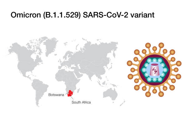 Map with various COVID-19 variants Map with new Omicron COVID-19 variant that first appeared in Botswana and South Africa omicron stock illustrations