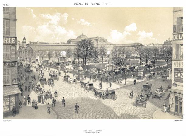 illustrazioni stock, clip art, cartoni animati e icone di tendenza di mercato e piazza del tempio nel 1881. di parigi attraverso i secoli - eitan