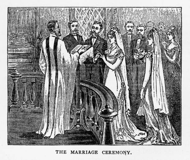 hochzeit zeremonie viktorianischen gravur, 1879 - trauzeuge geschichte stock-grafiken, -clipart, -cartoons und -symbole