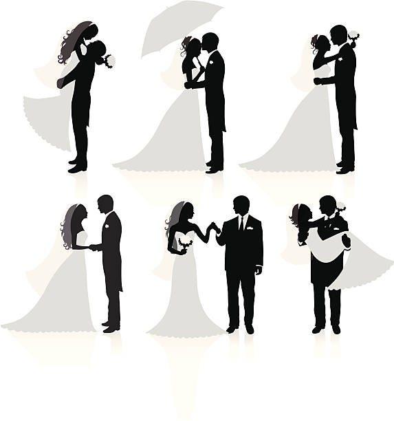 Married couples. Set of vector silhouettes of a groom and a bride. wedding silhouettes stock illustrations