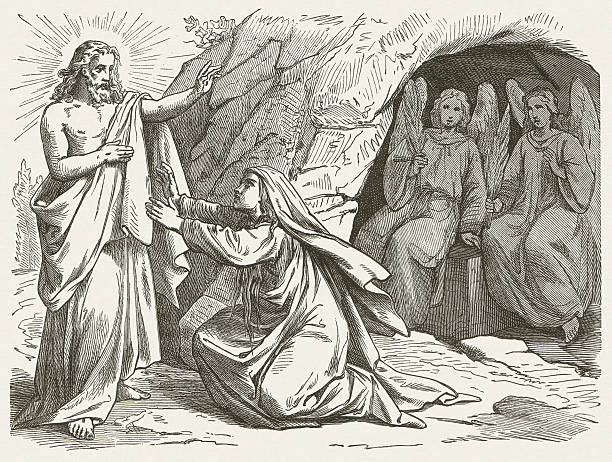 Mary Magdalene and the Risen Jesus (John 20), published 1877  easter sunday stock illustrations