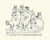 istock Medeival farming, Flemish farmers taking their cattle to market, 15th Century 1348906571