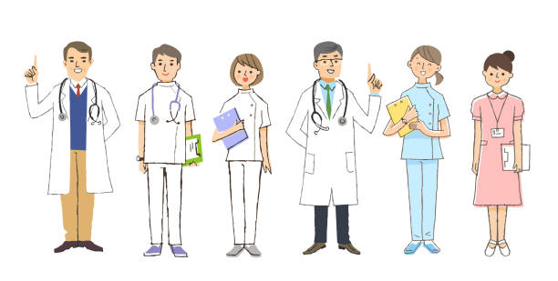 ilustrações de stock, clip art, desenhos animados e ícones de 6 medical professionals in various jobs - aluno dentista