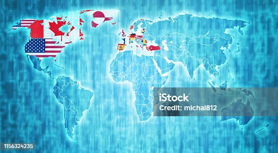 istock NATO member countries on digital map of world 1156324235