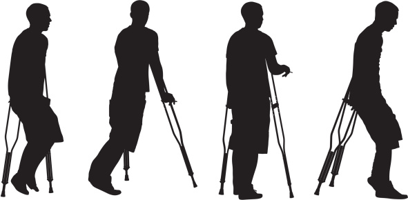 Men walking with crutches