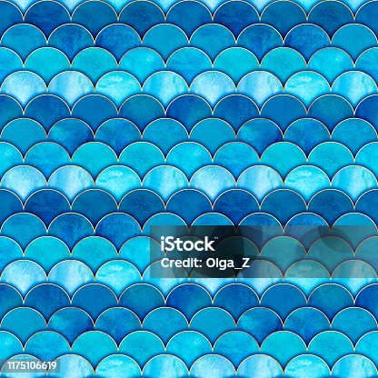 istock Mermaid fish scale wave japanese seamless pattern 1175106619