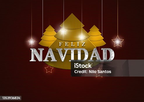 istock Merry Christmas 3D text on red background with stars 1353936834