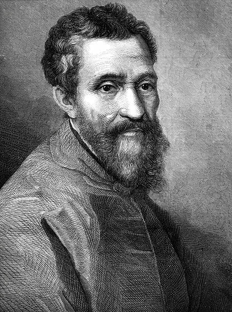 Michelangelo "Vintage engraving of Michelangelo.  Michelangelo di Lodovico Buonarroti Simoni (6 March 1475 aa 18 February 1564), commonly known as Michelangelo, was an Italian Renaissance painter, sculptor, architect, poet, and engineer. Despite making few forays beyond the arts, his versatility in the disciplines he took up was of such a high order that he is often considered a contender for the title of the archetypal Renaissance man, along with his rival and fellow Italian Leonardo da Vinci." michelangelo artist stock illustrations