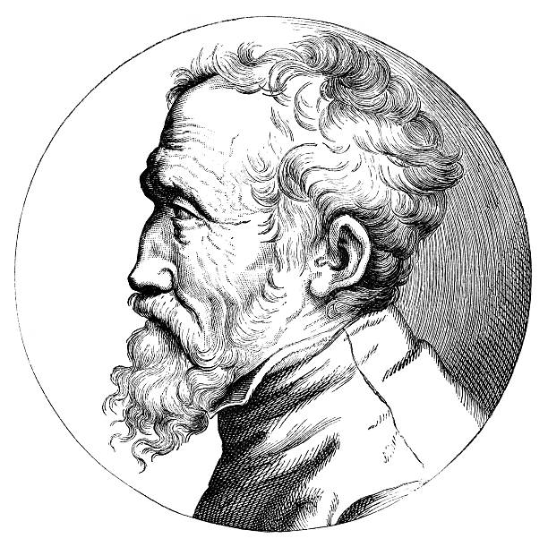Michelangelo An engraved drawing of Michelangelo artist, painter, sculptor, best known for the ceiling paintings of the Sistine Chapel at the Vatican, Rome, Italy, from a Victorian book dated 1879 that is no longer in copyright michelangelo artist stock illustrations
