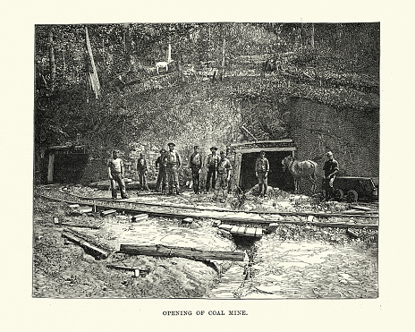 Vintage illustration, Middlesborough Kentucky, Opening of the coal mine, Victorian 19th Century