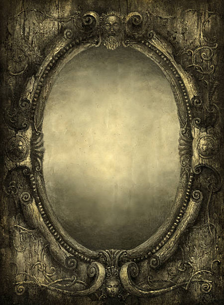 Mirror Baroque framed mirror. Acrylic on paper & processing. paranormal photos stock illustrations