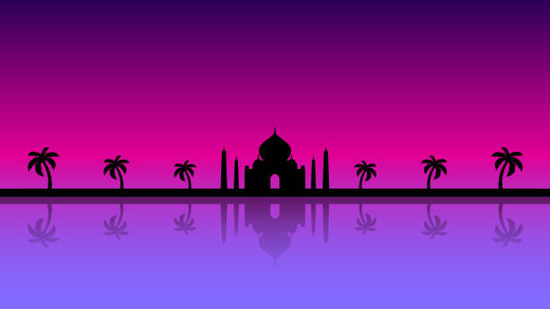 ilustrações de stock, clip art, desenhos animados e ícones de a modern fairytale background silhouette in purple and pink - aladdin illustration