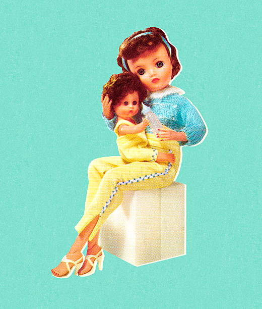 stockillustraties, clipart, cartoons en iconen met mommy doll holding baby doll - barbie