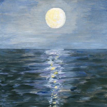 月の光の海に反射 - 油絵のベクターアート素材や画像を多数ご用意 - iStock