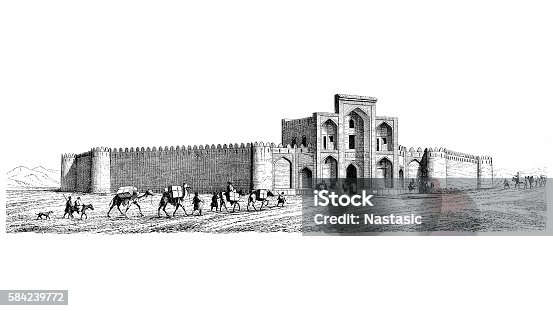 istock Mosque and caravan of camels 584239772