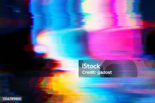 istock Motion Glitch interlaced Multicolored Distorted textured futuristic background 1356789800