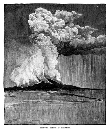 Mount Vesuvius erupting - Scanned 1887 Engraving