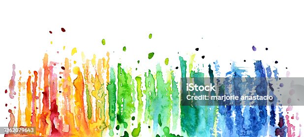 istock Multicolored abstract background joy, happiness, height, elevated. Rainbow bright mood watercolor painting 1362079643
