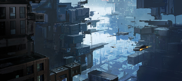 Multidimensional Urban Space Exotic Concepts Digital Painting