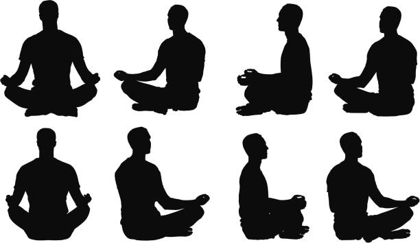 Multiple images of a man meditating Multiple images of a man meditating yoga silhouettes stock illustrations