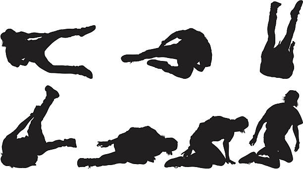 Multiple images of man falling on the ground Multiple images of man falling on the ground pain silhouettes stock illustrations