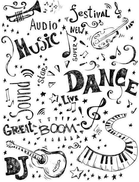 Music doodles Hand drawn music doodles dancing drawings stock illustrations